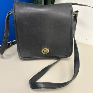 Coach Companion Flap Turnlock Crossbody Bag in Black Leather